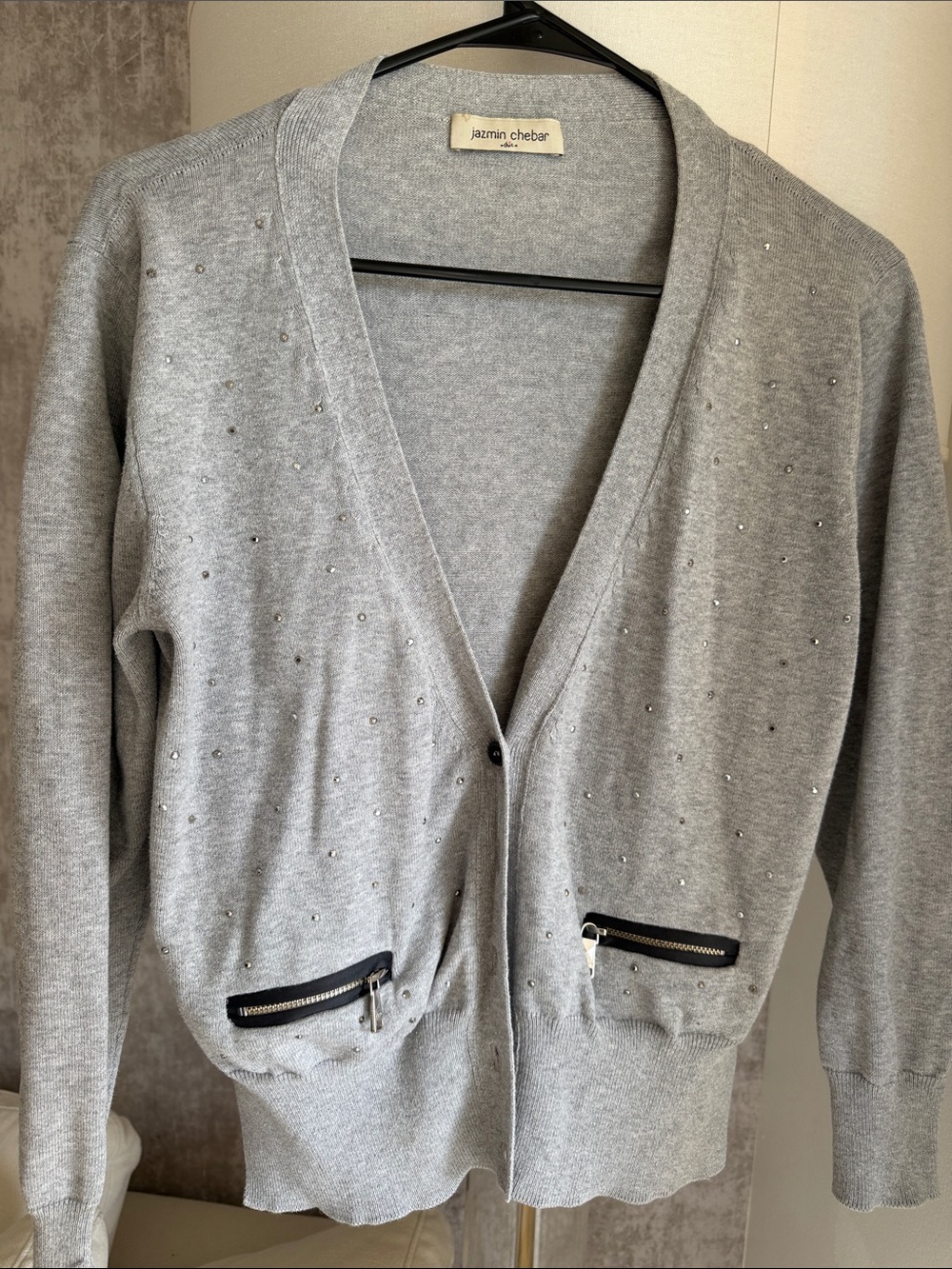 Light Gray Embellished V-Neck Cardigan